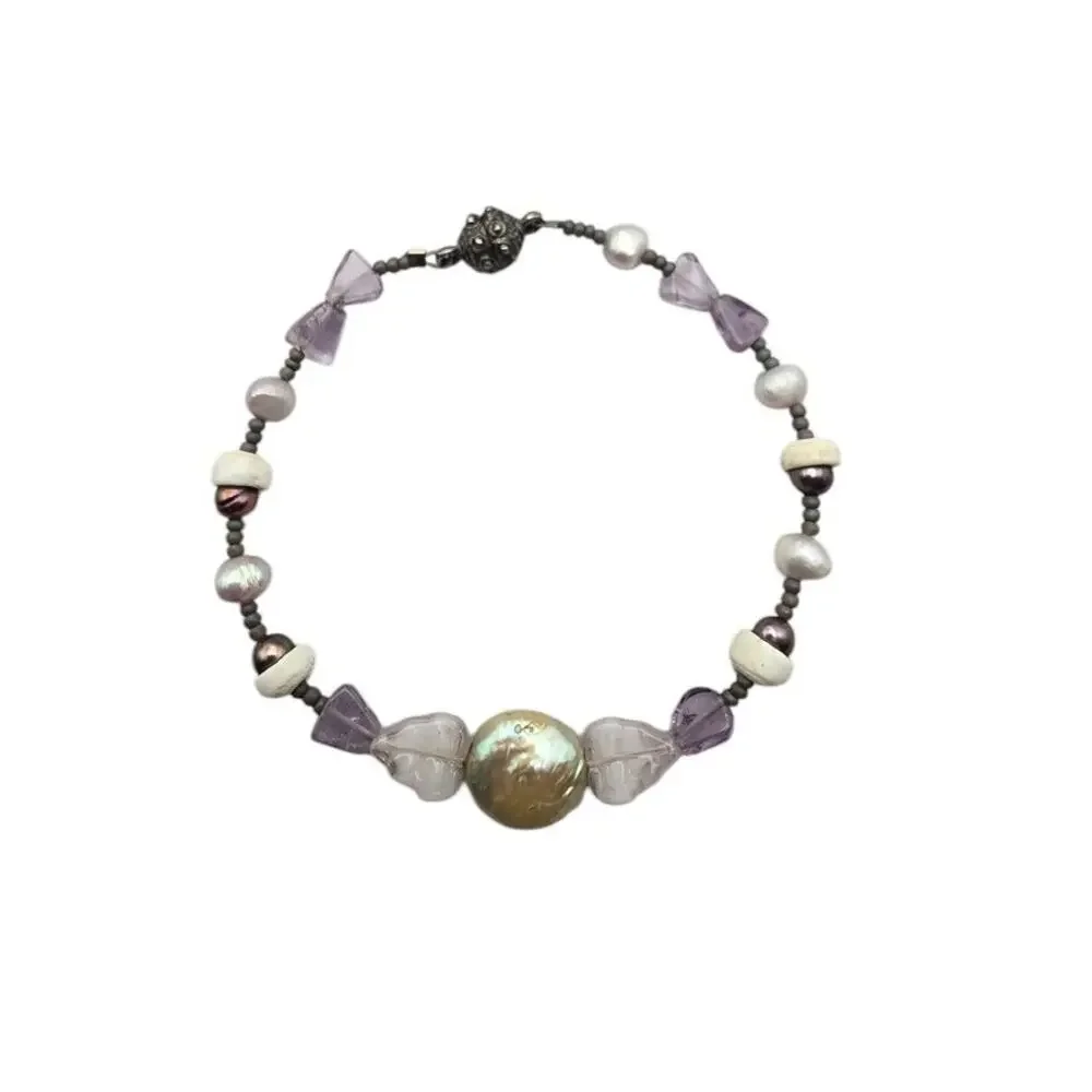 Lavender Pearl Beaded Bracelet Romantic Cottage Luxe